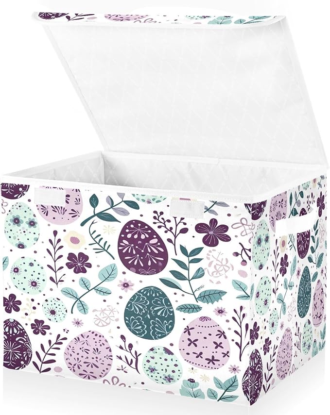 Christmas Storage Baskets with Lids Violet Eggs Collapsible Bins Stackable Fabric Linen Baskets Closet Organizer Container 16.5x12.6x11.8
