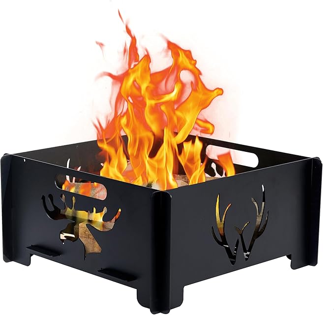 24 inch Portable Square Fire Pit Outdoor Foldable Plug Fire Pit Suitable for Camping Picnic Backyard Garden Bonfires and Outdoor Wood Burning with Storage Bag