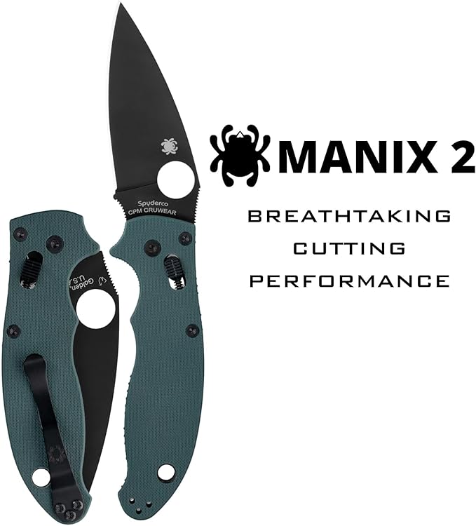 Spyderco Manix 2 Folding Pocket Knife with 3.3 CPM CRU-Wear Steel Blade and G-10 Handle - EDC Knife for Men and Women Perfect for Hunting Tactical Camping Survival - PlainEdge - C101GPFGBK2