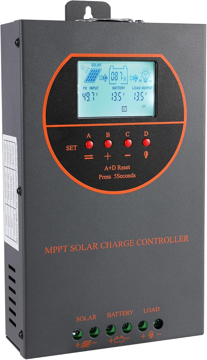 60A MPPT Solar Charge Controller 12V/24V/36V/48V Auto Max 160V PV Input 3000W Max Power Regulator w/ LCD Display Works with AGM Gel Flooded Lithium Batteries