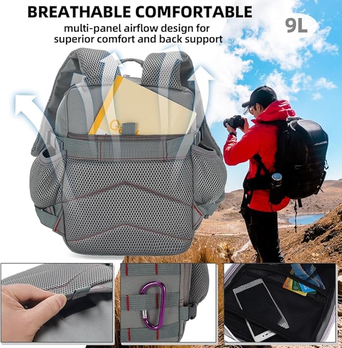 9L Mini Tactical Backpack for Men and Women Tactical Backpack Small for Hiking Small Tactical Bag（Grey Red）