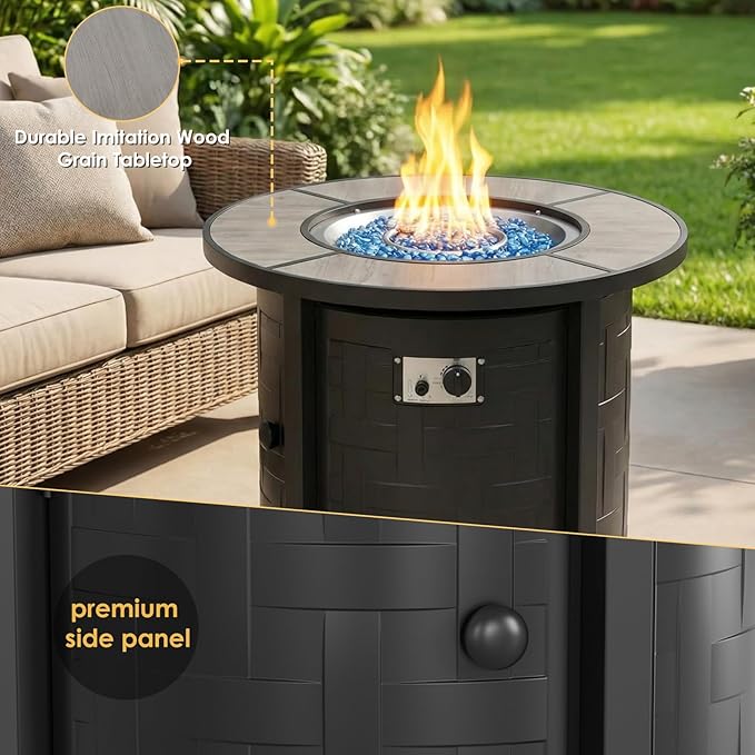 TLSUNNY 30in Propane Fire Pit Table 50000 BTU Auto-Ignition Outdoor Patio Fire Pit with Waterproof Cover Blue Fire Glass &amp Convertible Lid – CSA Certifiedfor Patio BalconyGarden Grey