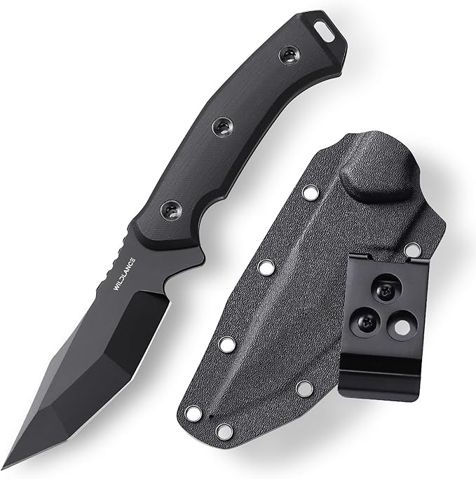 Camping Knife Full Tang 9.8 Hunting Knife with Kydex Sheath 4.1 Fixed Blade DC53 Steel Camping Knives for Hiking Survival Outdoor FBK-001