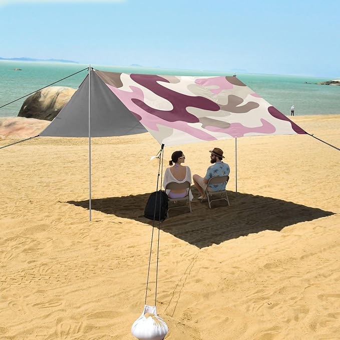 Taupe Beach Tent &amp Canopy UPF50 Lightweight Large Sun Shelter with Sandbags &amp Sand Shovel for Family Trips Picnics &amp Camping
