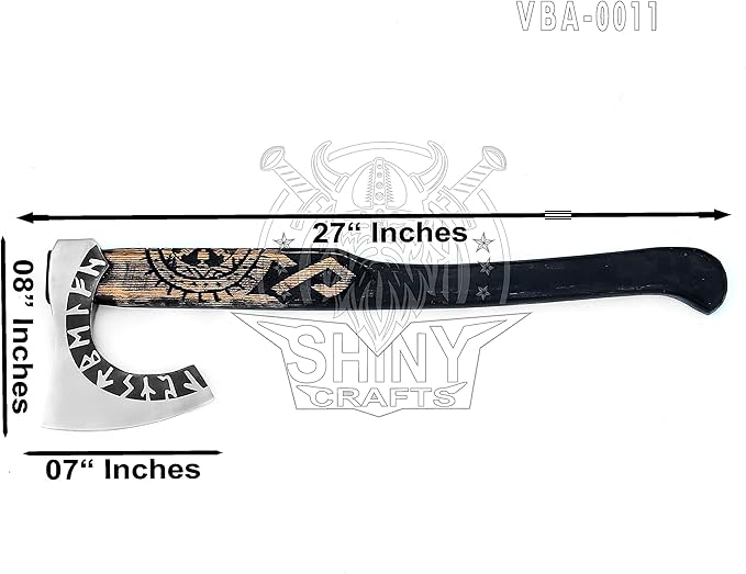 SHINY CRAFTS® Handcrafted Viking Axe – Nordic Engraved Blade with Wooden Handle Unique Gift for Men Collectors and Fantasy Enthusiasts (SCA-11)