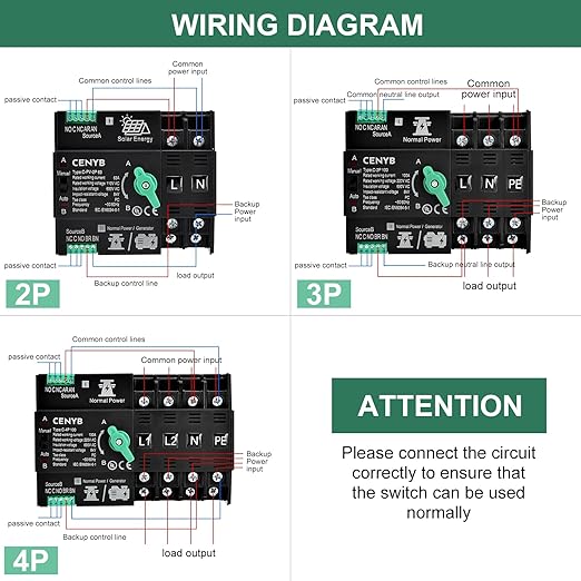 PV - Dedicated Automatic/Manual Transfer Switch Mini ATS Solar Auto Dual Power Switch 3P 63A AC110V Uninterrupted Power Supply DIN Rail Mount Toggle Changeover Module