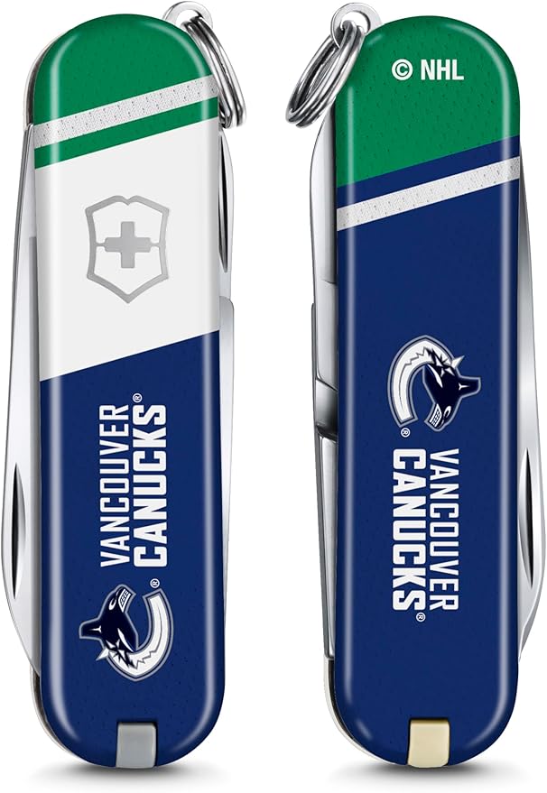 Victorinox Classic SD Swiss Army Knife – Compact 7 Function Swiss Made Pocket Knife with Small Blade Screwdriver and Key Ring – Vancouver Canucks