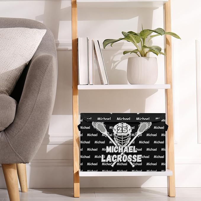 Lacrosse Custom Storage Bins with Lid Foldable Fabric Personalized Storage Basket Box with Handle Storage Organizer Container for Home Bedroom Closet