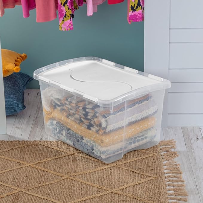 Sterilite 6-Pack Stackable Storage Bin with Lid Clear Plastic Design 48 Quart