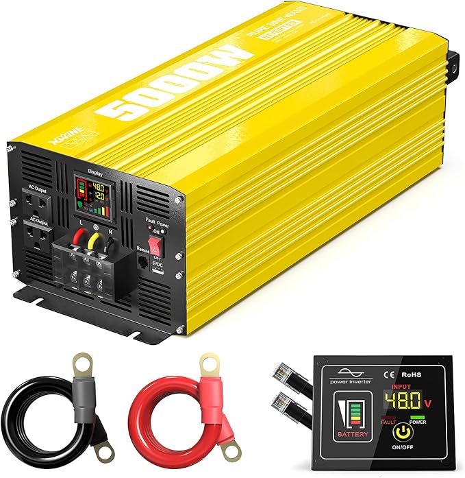 XWJNE 5000W Pure Sine Wave Power Inverter 48V DC to 120V AC Converter with LCD Display and Remote Controller for Home RV Truck Off-Grid Solar Power