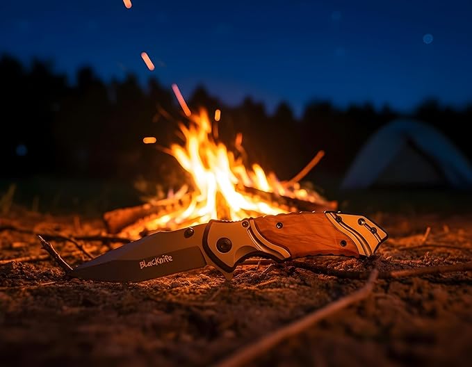 BlacKnife Pocket Knife For Men Folding Pocket Knife with Wooden Handle and Clip – Ideal Knife for Camping Hunting DIY (Happy Anniversary)