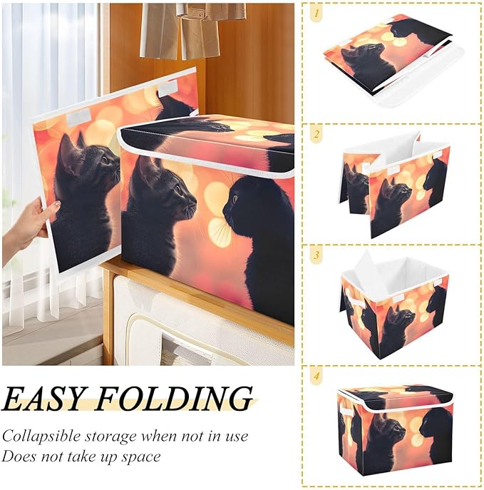 AIXIWAWA Lidded Storage Cube (Black Cats) Fabric Foldable Closet Bins with Flip Lid and Handles Organizer Basket Container 16.5 x 12.6 x 11.8 IN