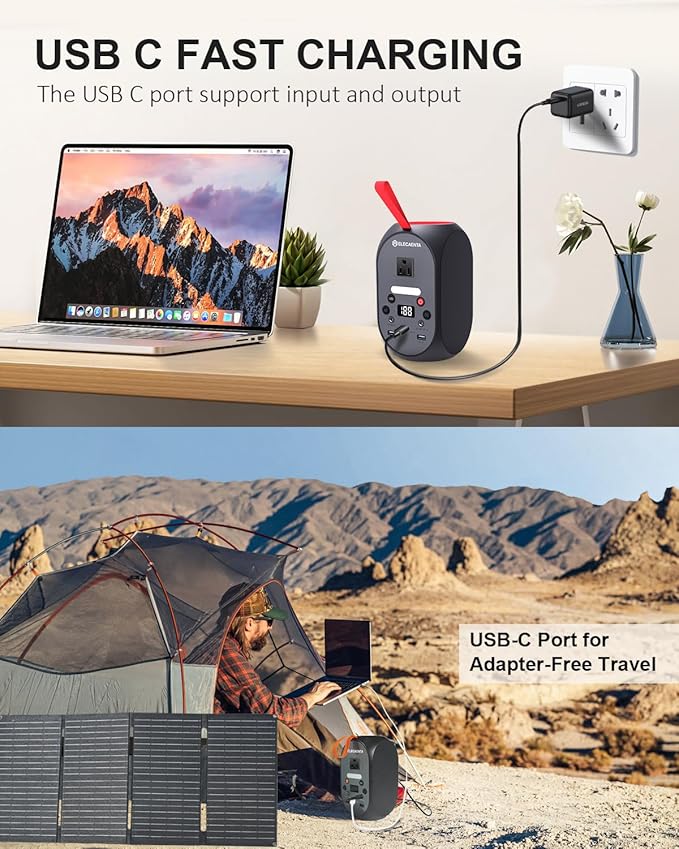 ELECAENTA 99Wh Portable Power Station 120W (Peak 200W) LiFePO4 Battery Bank Backup AC DC USB C Outputs for Laptop Tablet Phones Camera Drone Solar Generator for Home Outdoor Camping RV Emergency