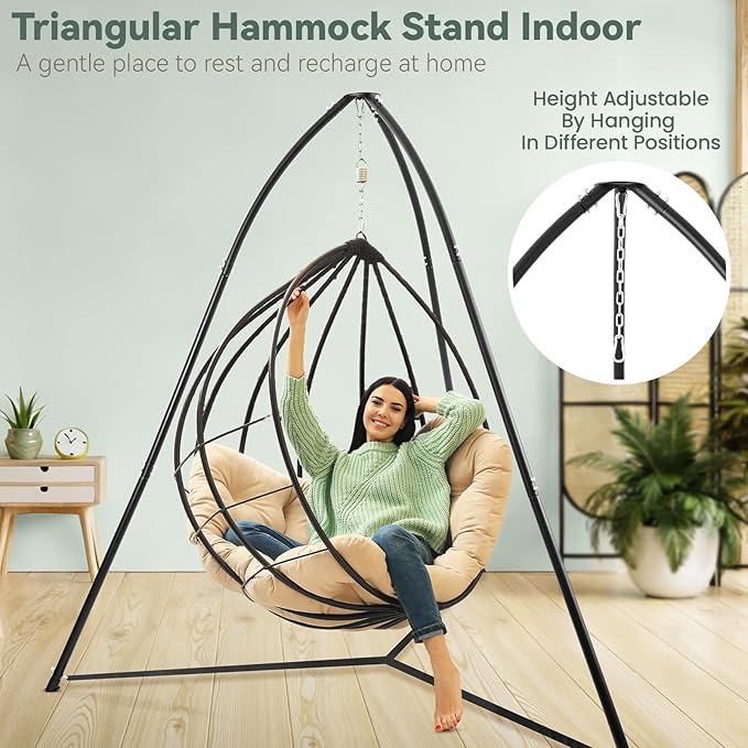 Tripod Hammock Chair Stand for Multi-Use Heavy-Duty Hammock Chair Stand for Indoor &amp Outdoor with Height Adjustable Triangular Design 330 lbs Capacity Easy Assembly Stand Only - Black