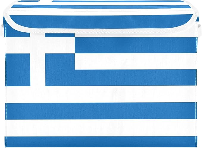 Greece Flag Greek National Blue Storage Bins with Lid Foldable Organization Storage Organizer Bins with Lids for Dorm