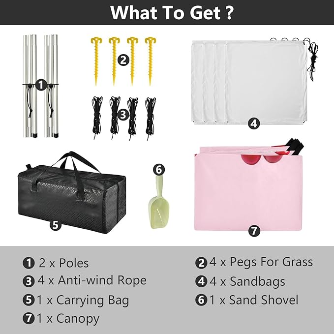 Beach Canopy with Windproof Ropes &amp Sandbags Beach Tent Sun Shade Sun Shelter for Camping Trips Fishing Backyard Fun or Picnics Cherry