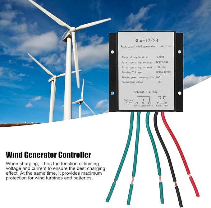 Wind Turbine Charging Controller High Efficiency IP67 Waterproof 10-16A DC12/24V Aluminum Alloy Generator Controller (for Wind Turbine)