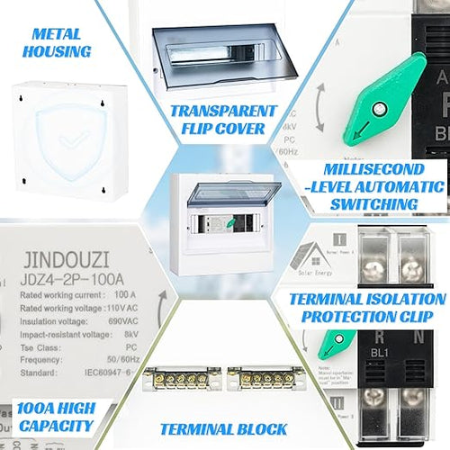 100A PV Automatic Transfer Switch110V Solar Transfer SwitchMillisecond Level Dual Power Automatic Changeover Switch with Metal Distribution Box
