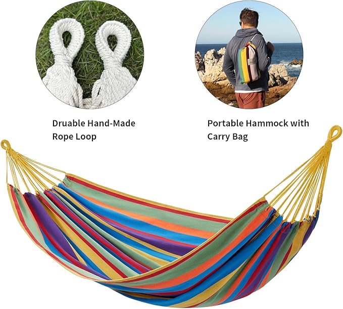 CHULIM Brazilian Double Hammock with Tree StrapsExtra Large 94x63IN2 Persons Hammock for Backyard Patio Outdoor and Indoor450lbs Weight CapacitySoft Woven Cotton Fabric - Tropical