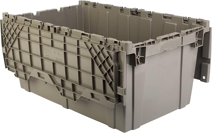 Hudson Exchange 27.3 x 17.2 x 12.6 (1 Pack) Storage Tote Distribution Container with Hinged Attached Lid Gray/Brown