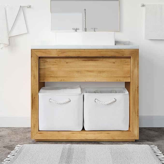 TheWarmHome Storage Basket for Shelves - 15.8x11.8x11.8 inch 3 Pack Fabric Storage Cubes Collapsible Storage Bin for Organizing Organizer Closet Book Gift Dog(White)