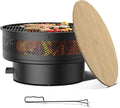 32 Fire Pits with Cooking Grill Outdoor Fire Pit with Lid &amp Fire Poker Fire Pit Table for Outside Wood Burning Firepit Round Heavy Duty Firepit for BBQ Table Picnic Camping Bonfire Party