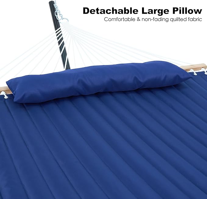 GAFETE 2 Person Hammock with Stand for Outside Heavy Duty Steel Stand Double 55inch Hammocks Large Removable Pillow Storage Bags Max 475 lbs Capacity (Blue)
