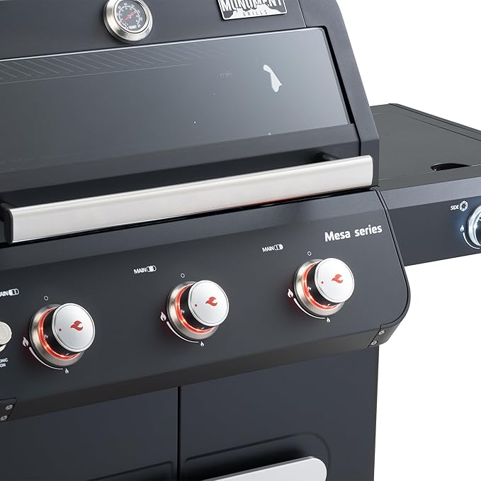 Monument Grills 3+1 Outdoor Barbecue Stainless Steel Propane Gas Grill 3 Burners &amp 1 Side Burner 48000 BTU Patio Garden Grill with Knob Controls Mesa325 Black