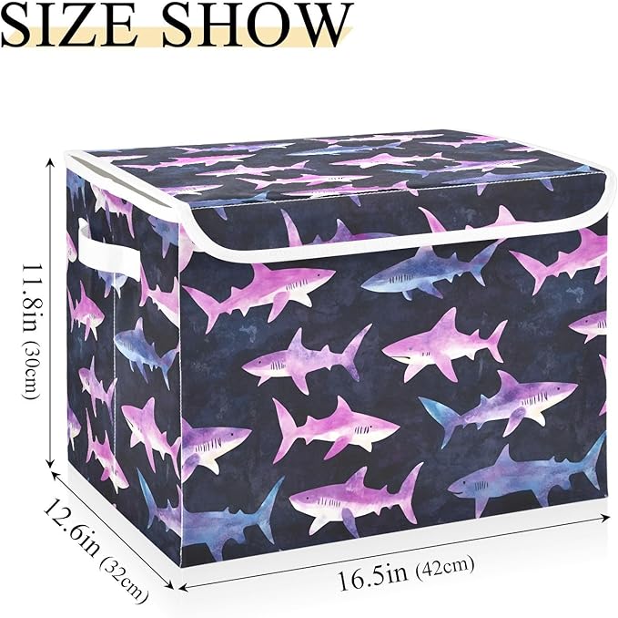 Storage Cube with Lid Silhouettes Sharks Print 16.5×12.6×11.8 IN 1 Pack Collapsible Large Capacity Foldable Storage Basket Bin Organizer