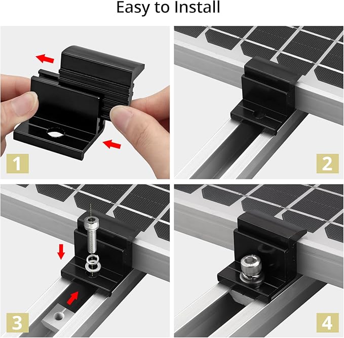Anbte 10pcs Solar Panel Mounting Brackets 30-50mm Adjustable Aluminum Solar Panel End Clamp Include 10*Screw M8 and 1*Wrench Solar Mount Kit for Metal Roof Tin Roof Flat Roof Sheet Roof Black