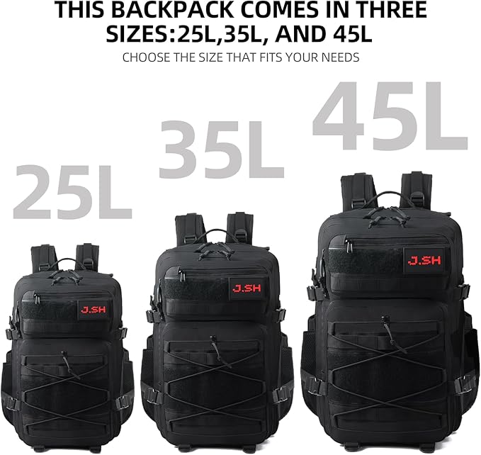 J.SH Daily 25L Military Tactical Backpack for Men EDC MOLLE Backpack 900D Oxford Nylon Assault Rucking Pack Portable Tactical Gear for Outdoor Hiking Gym Rugged Survival &amp Bug Out Bag - Blac