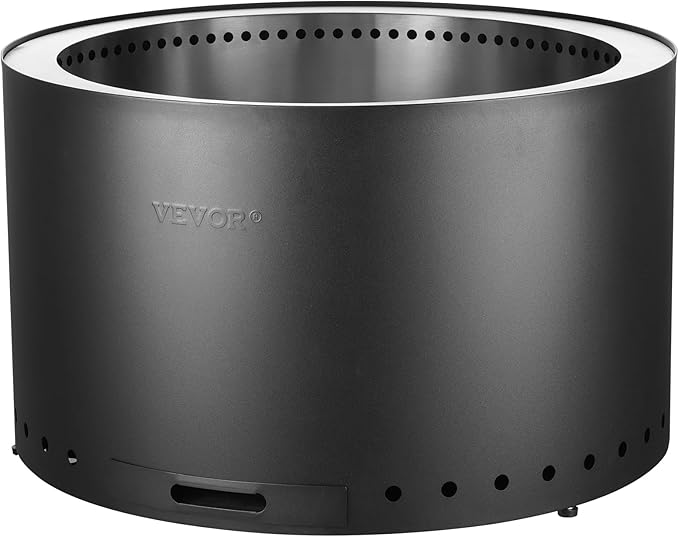 VEVOR Smokeless Fire Pit Stove Bonfire H: 17 in x Dia: 28 inWood Burning Fireplaces with Removable Ash Pan SUS430 Stainless Steel Inner Portable Outdoor Firepitfor Outdoor Patio Camping Black