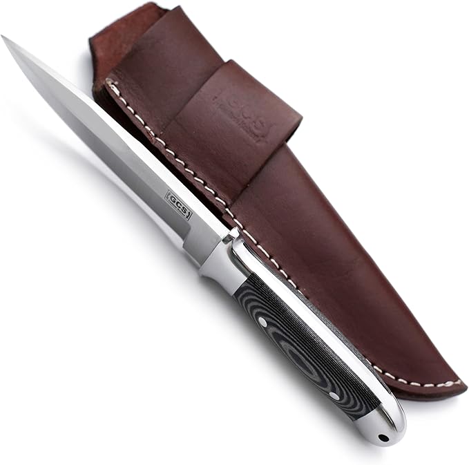 GCS Handmade D2 Steel Hunting Knife with Black And White Micarta with Steel Bolsters Handle Full Tang Blade and Leather Sheath for Hunting Hunting Camping Survival EDC-GCS 940