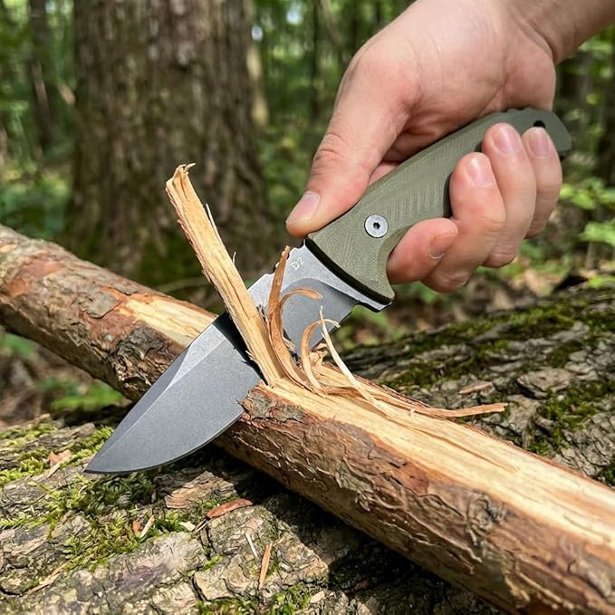 Fixed Blade Knife with Sheath 3.9 D2 Steel Survival Knives for Camping Bushcraft Hunting Ergonomic G10 Handle Outdoor Survival Gear Gift for Men Green