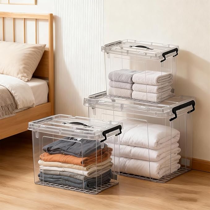 Clear Storage Bins with Lids 4 Pack - 90 Quart Extra Large Storage Totes Boxs - Heavy Duty BPA-Free Organizing Containers Storage Boxes 4pack 90 and one 60 qt &amp 42qt for Home Closet