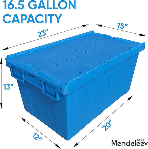 1 PCS 16.5 Gallon Industrial Distribution Tote with Hinged Attached Lid – Stackable &amp Nestable Reusable Heavy-Duty Transport Container for Warehouse Logistics and Moving Use