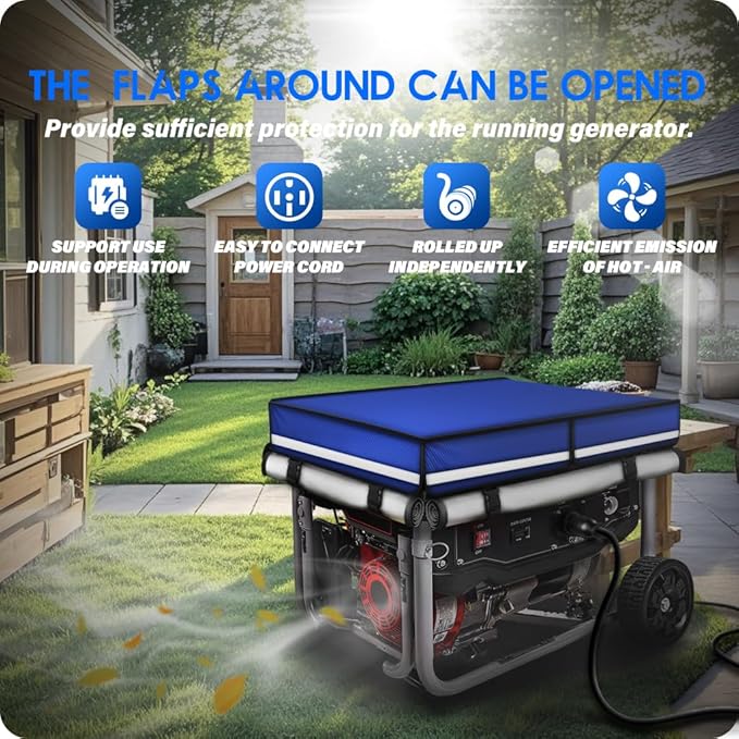 2025 Upgrade 900D+210D Heavy Duty Thicken Fabric. GUYISS Generator Covers While Running. 360° All-round Double-layer Protection. 32’’L×24’’W×24’’H. The Top can be Opened for Adding fuel. Blue.