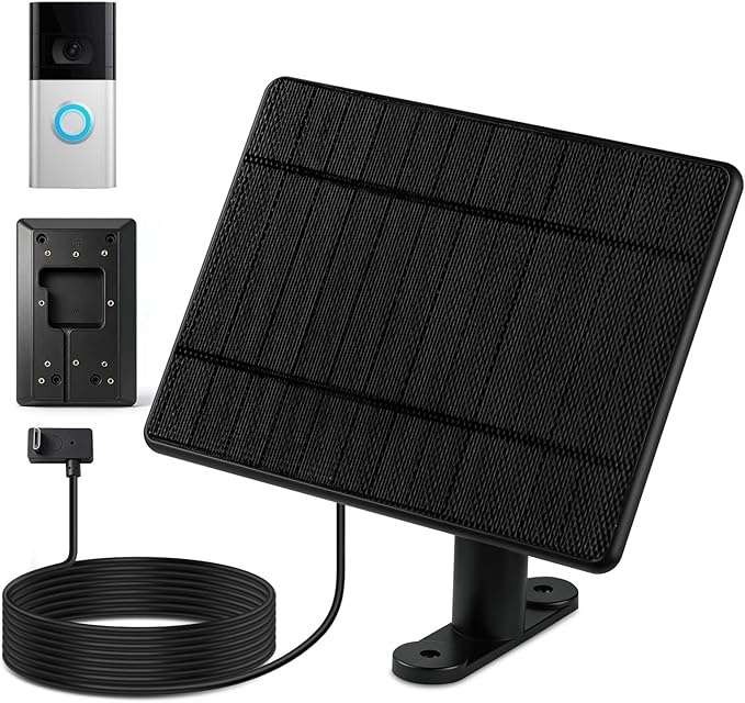 Solar Charger for Ring Doorbell Micro-USB Charging Ports Compatible with Ring Battery Doorbell &amp Video(2nd Generation - 2020 Release)