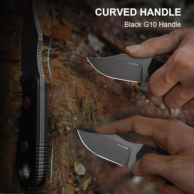 Kizer Beaver 2 Fixed Blade Knife 2.75 D2 Clip Point Blade EDC Hunting Knife with Black G10 Handle Outdoor Camping Survival Knives with Kydex Sheath Small Neck Knives for Men Women 1078A3