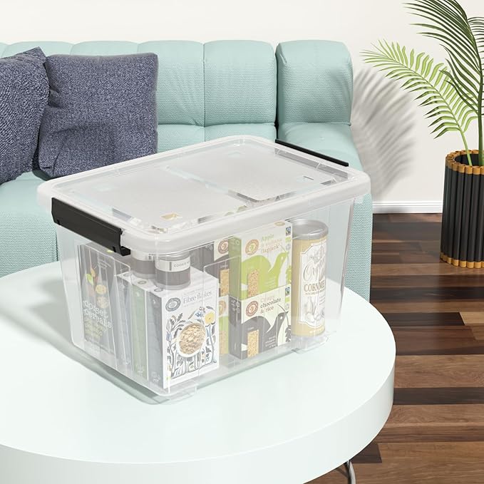 30 Quart Clear Storage Latch Bin with Lids Clear Storage Totes with Lid 4-Pack