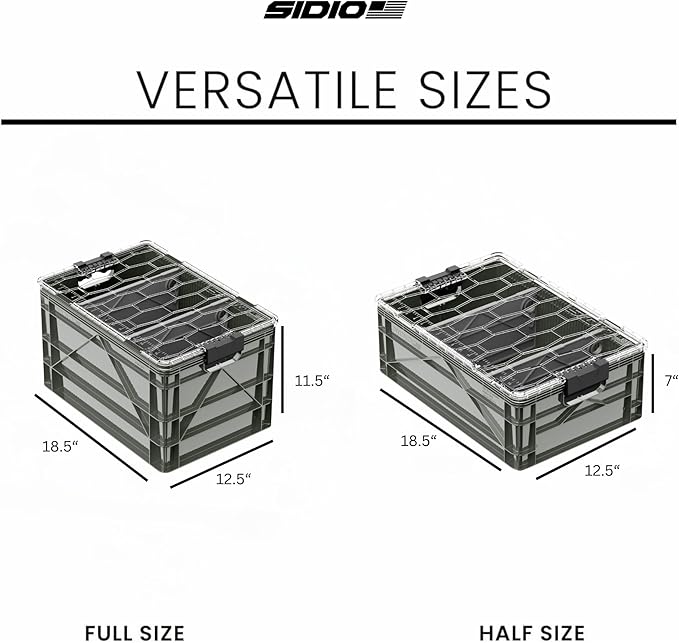 SIDIO CRATE Starter Pack - Two Full Size and One Half Size Heavy Duty Stackable Storage Bins Totes with Lids and Dividers - Durable Organizer for Home Office Garage and Outdoor Use - Stealth