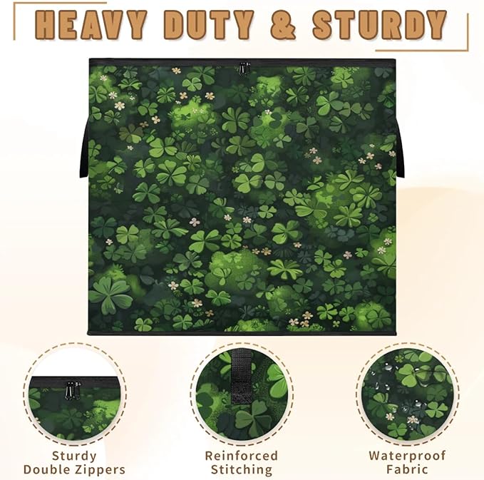 XL Large Clothes Storage with Lid Handle Shamrock Clover Large Thick Clothes Blanket Storage Containers for Organizing Bedroom Closet Comforter Organization Storage St. Patrick's Day