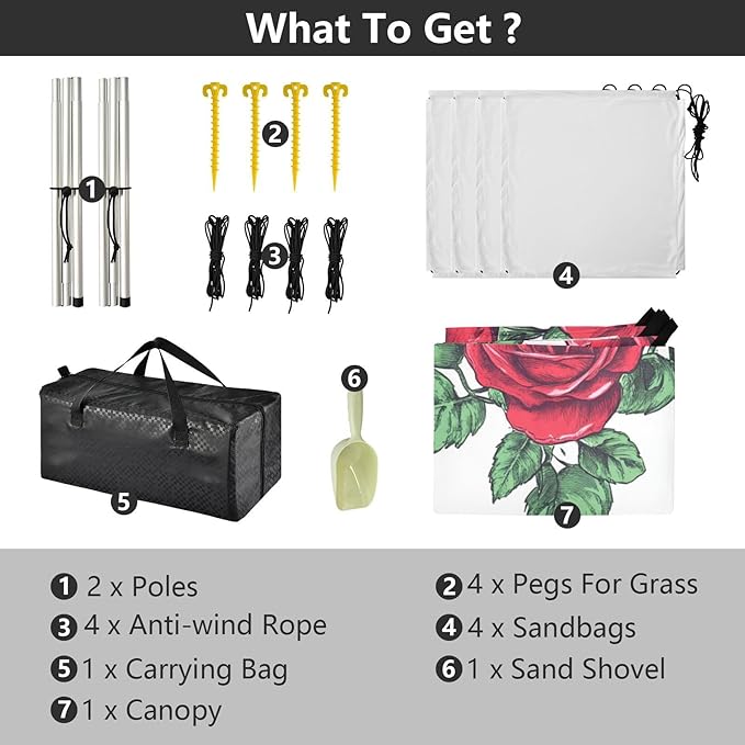 ALAZA Roses Flower for Summer Beach Tent Sun Shelter Portable Canopy Sunshade for Outdoor Camping Picnics Backyard Fun 10x9 ft