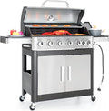 Captiva Designs 6-Burner Propane Gas BBQ Grill with Side Burner &amp Porcelain-Enameled Cast Iron Grate for Outdoor Kitchen &amp Backyard Barbecue 65800 BTU Output665 SQ.IN. Cooking AreaStainles