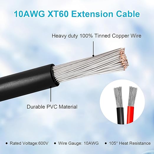 10AWG 20FT XT60 Extension Cable 2 3 5 10 15 20 25 30 35 40 50 75 100FT XT60 Female to Male Connector for Portable Power Station Solar Panel RC Battery