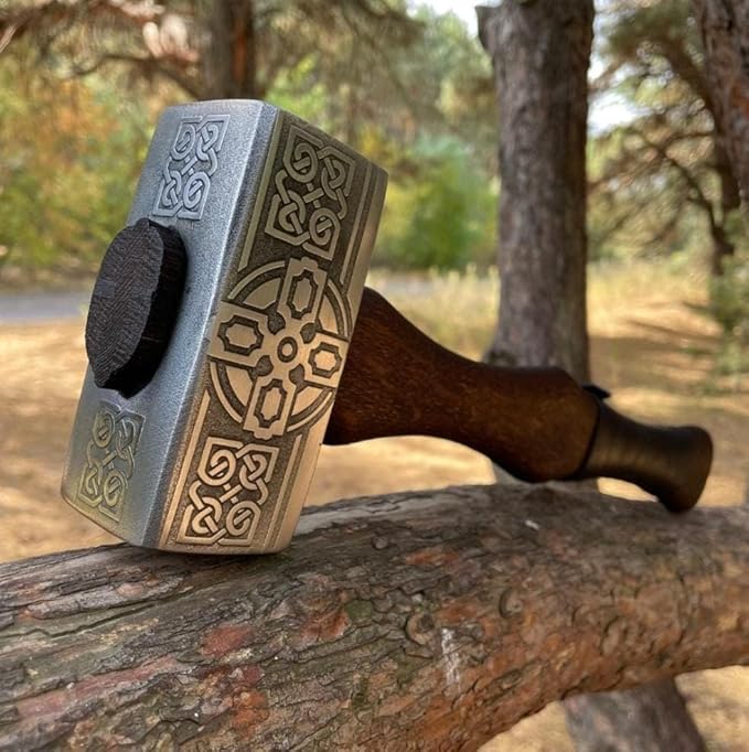 2pcs Viking Hammer &amp Viking Axe Set Crafted from Hand Forged Corban Steel Viking Axe with Sheath Hand Forged Hammer and Viking Bearded Axe with Rosewood Handle Camping Set