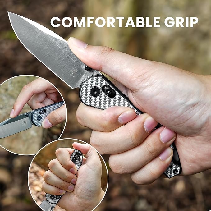 Kizer Assassin Folding Pocket Knife 2.99 Nitro-V Steel Blade G10 Carbon Fiber Handle Folding Knife Drop Point EDC Knives Perfect for Men Women Camping Hunting Survival V3549A3