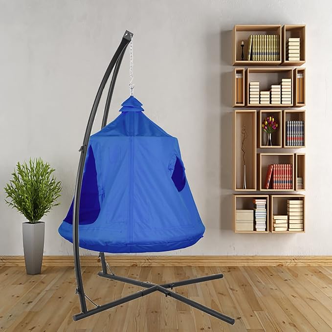 AthLike X-Shaped Hanging Tree Tent w/Swing ChairHammock Chair Stand Canopy w/Steel FrameIndoor Outdoor Egg Basket Patio Seat w/Adjustable Solid StandBedroom Porch Balcony Garden 330lb (Blue)