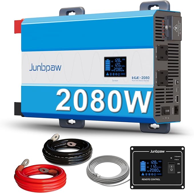 2080W Pure Sine Wave Power Inverter - 30dB Ultra Quiet 6000W Surge Game-Changing Design | 12V to 120V AC Converter for Home RV Camping Off-Grid &amp Outdoor Adventures