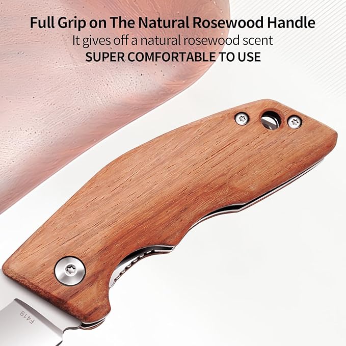 Vickay Pocket Knife Folding Knife 2.75 8Cr13MoV Steel Blade Wood Handle EDC Knife for Men &amp Women Outdoor Camping Tactical Hunting Hiking Survival - Father’s Day Gift